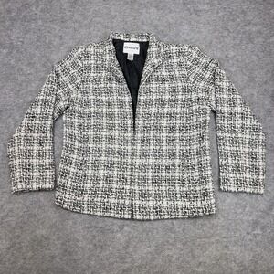 CHICO'S Blazer Womens Size 2 Black Gray Plaid Lined Cardigan Career Business